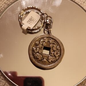 Chinese Round Faux Feng Shui Key Chain Charm Luck / Wealth Square Hole Bronze